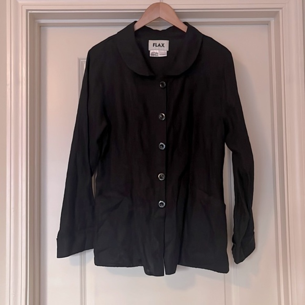 Flax Linen Blazer Jacket Peter Pan Collar & Pockets S